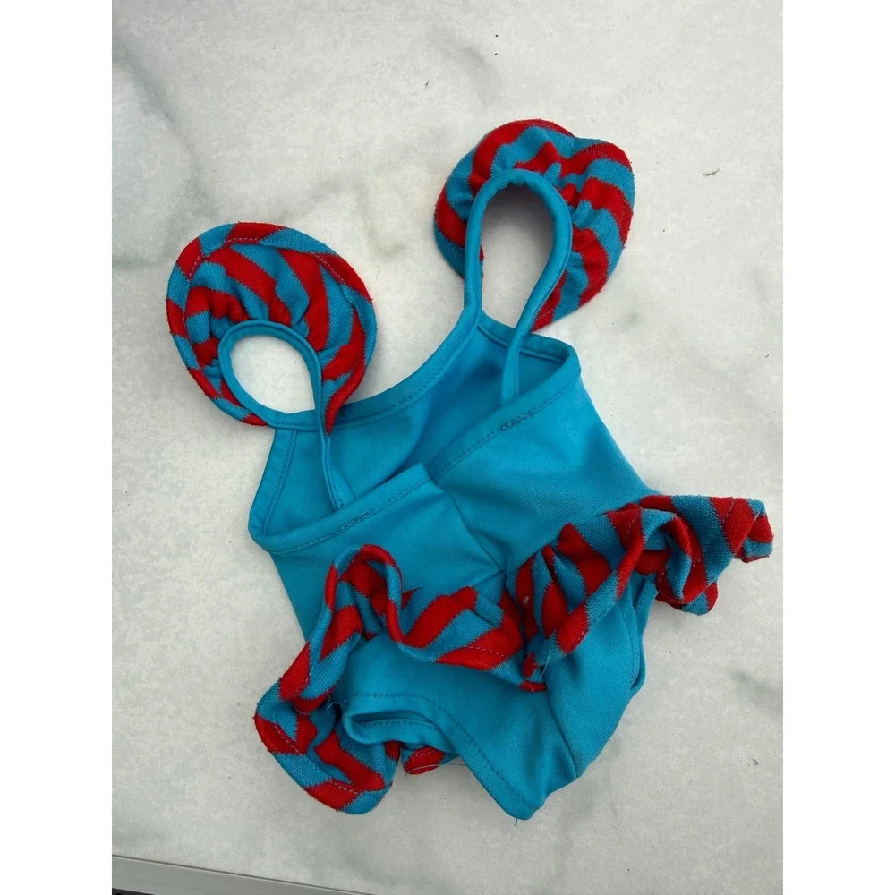 Vintage Cabbage Patch Kids Doll Swimsuit Blue Red Striped Ruffle Bathing Suit